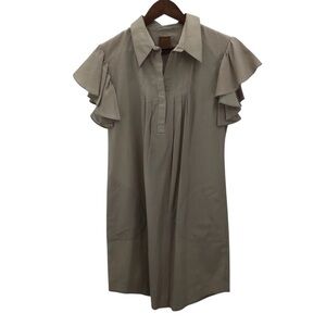 Ali Ro Taupe Ruffled Sleeve Collared Shirt Dress